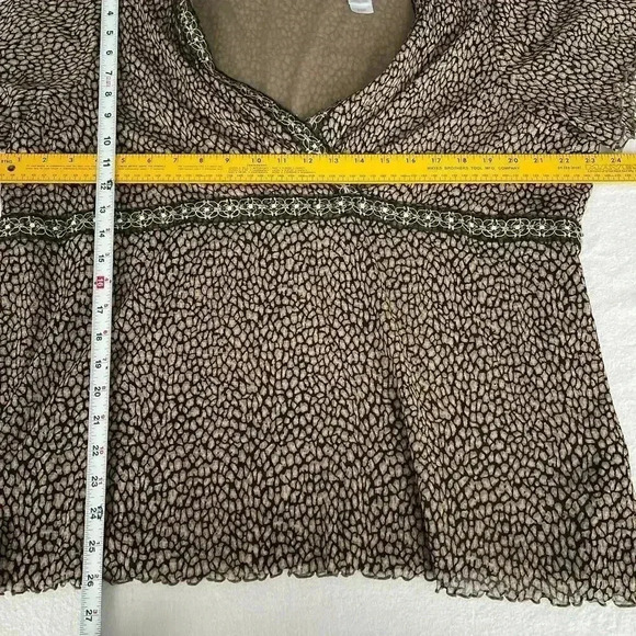 Babydoll Sheer Top Size 3X Brown Animal Print Short Sleeve Y2K Faux Wrap - Picture 6 of 9